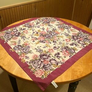 Adrienne Vittadini, 100% silk scarf. Pink, purple, tan floral print.